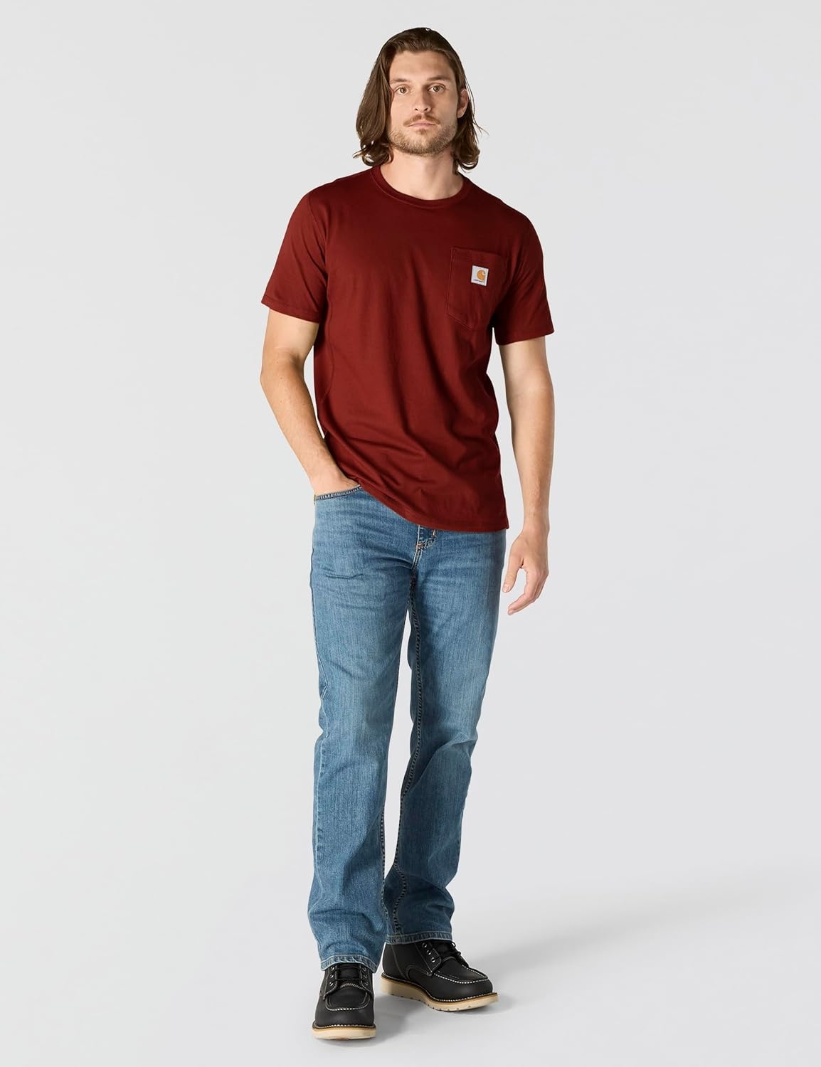 image:imageCarhartt Mens Force Relaxed Fit Midweight ShortSleeve Pocket TShirtDark Spice Red Heather