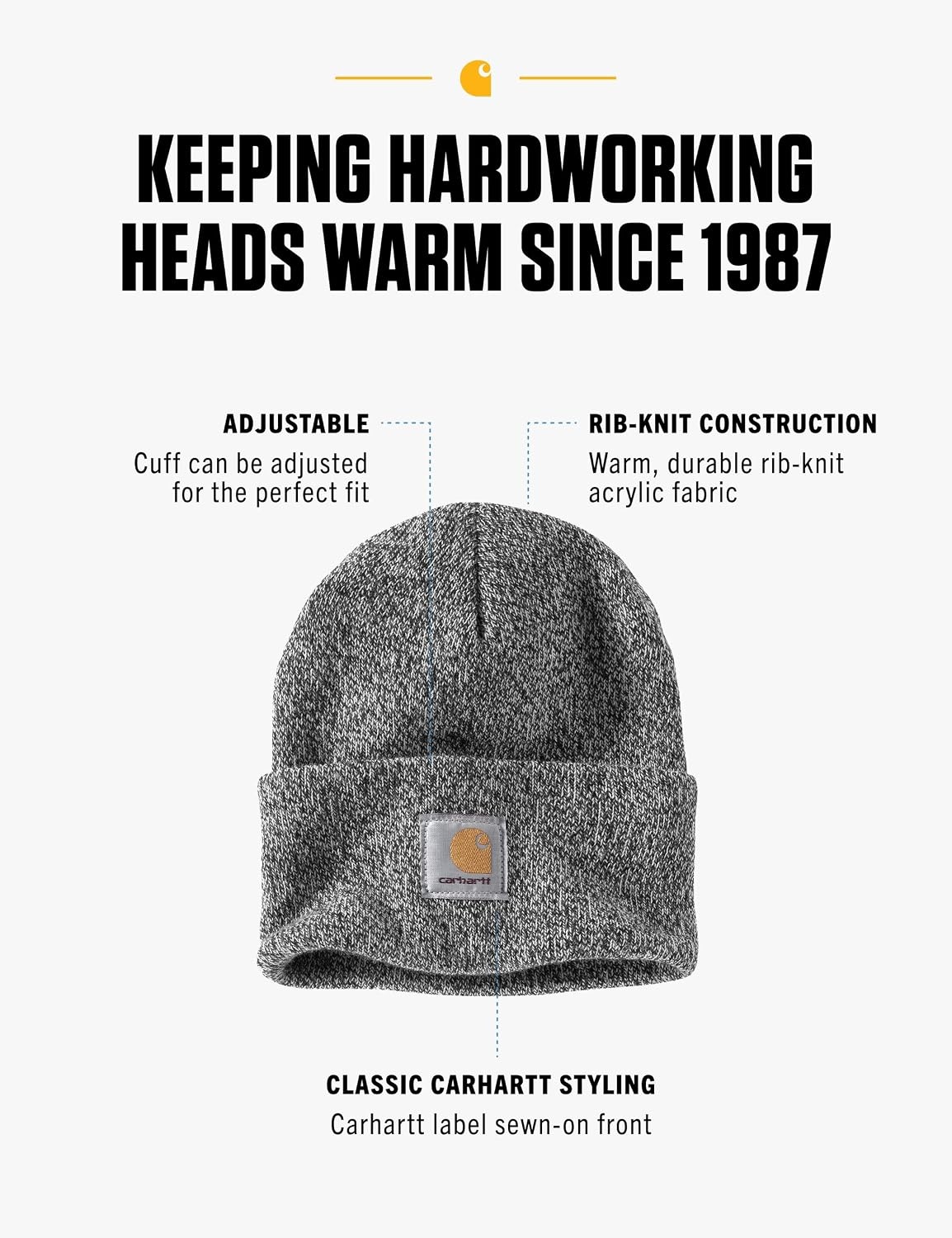 image:imageCarhartt Mens Knit Cuffed BeanieBlackWhite